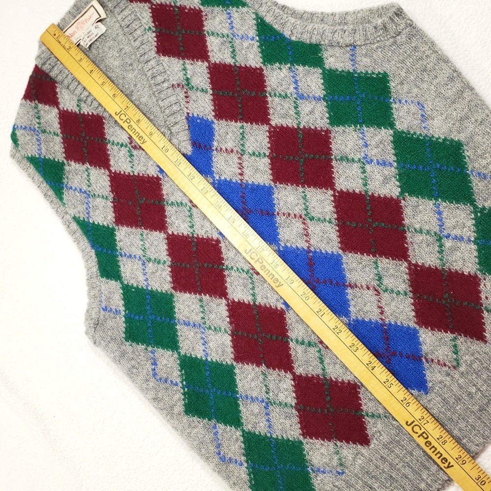 Alan Paine Sweater Vest Mens 42 Gray Argyle Shetland Wool V-Neck Made in England - Picture 4 of 6